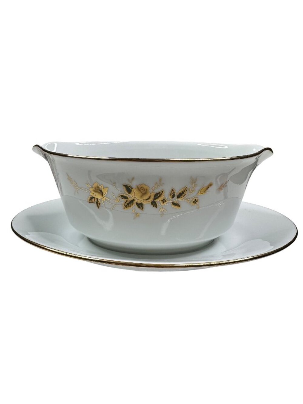 Noritake China Gravy/sauce Bowl & Under Plate 6609 Gold Gardena Made In Japan